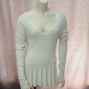 Elle Cream Ribbed Knit Sweater Tunic Top